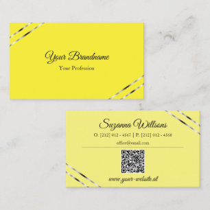 Geel en Crème met Zilveren Lijnen QR Code Elegant Visitekaartje