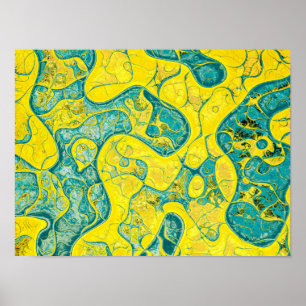 Geel en cyaan abstract patroon poster