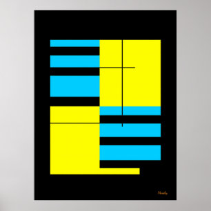 Geel en Cyaan Raster Bauhaus Minimalistisch Ontwer Poster