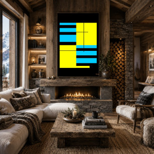 Geel en Cyaan Raster Bauhaus Minimalistisch Ontwer Poster