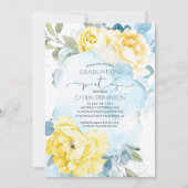 Geel en Dusty Blue Floral Afstuderen Kaart (Voorkant)