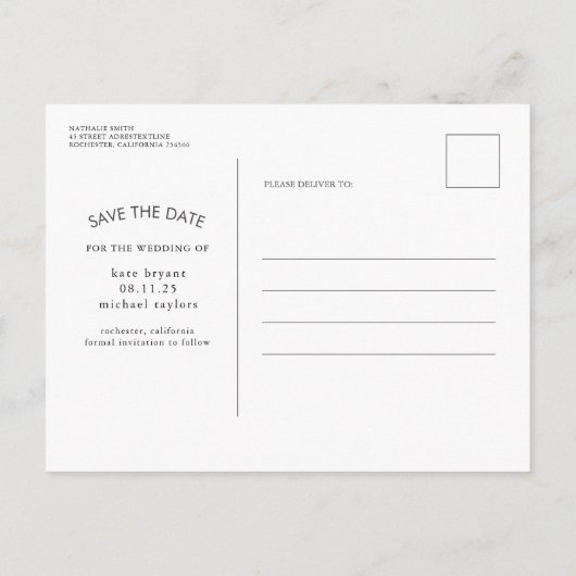 Geel en Dusty Blue Floral Sla de datum Foto op Aankondigingskaart (Achterkant)