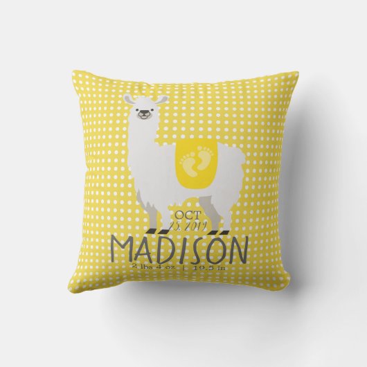 Geel en gebroken wit Llama Sierkussen geboorte Sta (Achterkant)