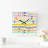 Geel en gestreept pastels vierkante klok (Huis)