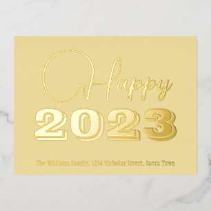 Geel en Gold Foil aangepast Gelukkig nieuwjaar 202 Folie Feestdagen Briefkaart