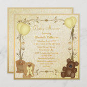 Geel en goud Baby shower Wieg & Teddy Kaart (Voorkant / Achterkant)