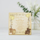 Geel en goud Baby shower Wieg & Teddy Kaart (Staand voorkant)