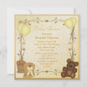 Geel en goud Baby shower Wieg & Teddy Kaart (Voorkant)