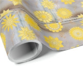 Geel en gouden bloemen cadeaupapier (Rol Hoek)