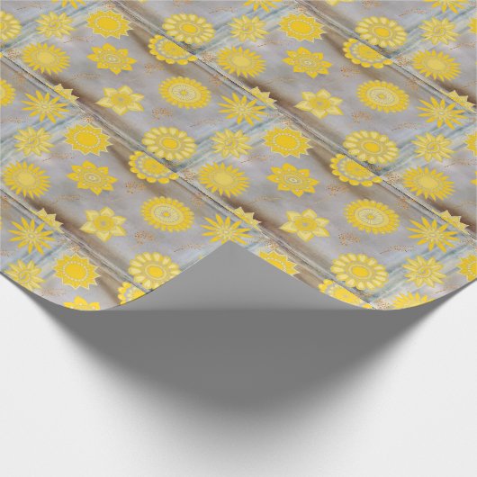 Geel en gouden bloemen cadeaupapier (Hoek)