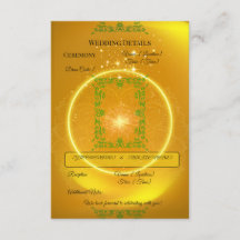 Geel en gouden vonken Huwelijksdetails kaart |