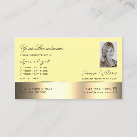 Geel en goudkleurig Roos met foto Visitekaartje (Achterkant)