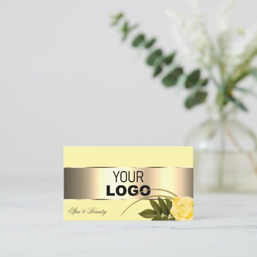 Geel en goudkleurig Roos met Logo Visitekaartje (Staand voorkant)