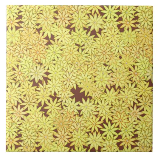 Geel en goudmaaltijd op chocolade bruin tegeltje (Voorkant)