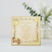 Geel en goudVintage Baby shower Wieg & Bunny Kaart (Staand voorkant)
