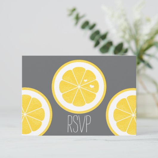 GEEL- EN GRATIS LEMOM-THEMA'S MET RSVP-RESPONSCARD RSVP KAARTJE (Staand voorkant)