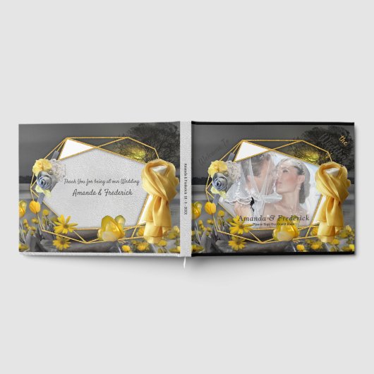 Geel en grijs 2021 kleur 'Wedding' Sunset décor Gastenboek (Volledig)