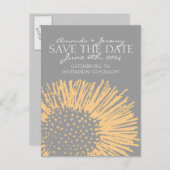 Geel en Grijs Abstract Bloemen Bewaar de Datum Aankondigingskaart (Voorkant / Achterkant)