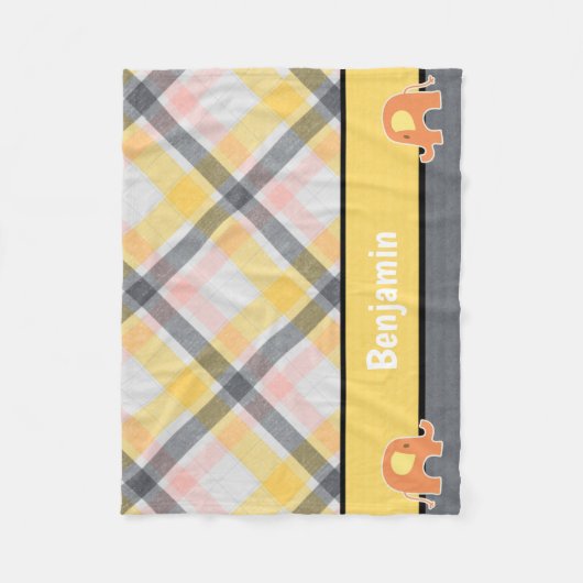 Geel en Grijs Baby Elephant Fleece Deken (Voorkant)