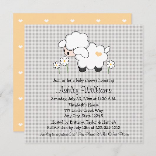 Geel en grijs Baby Lam Baby shower Kaart (Voorkant / Achterkant)