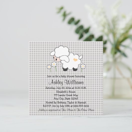 Geel en grijs Baby Lam Baby shower Kaart (Staand voorkant)