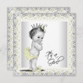 Geel en Grijs  Baby Meisje Douche Kaart (Voorkant / Achterkant)