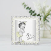 Geel en Grijs  Baby Meisje Douche Kaart (Staand voorkant)