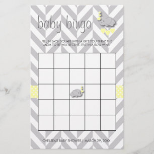 Geel en grijs Baby shower Bingo Briefpapier
