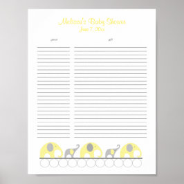 Geel en grijs Baby shower Gift List Poster