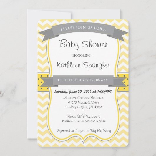 Geel en grijs Baby shower Kaart (Voorkant)
