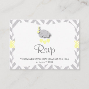 Geel en grijs Baby shower met olifant - RSVP Informatiekaartje