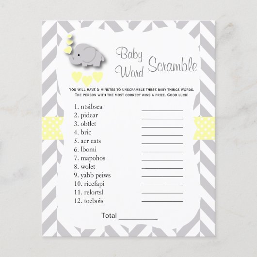 Geel en grijs Baby shower met olifant - Scramble Flyer (Voorkant)