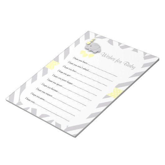 Geel en grijs Baby shower met olifant - Vernissen Notitieblok (Schuin)