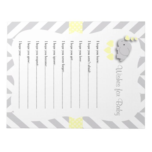 Geel en grijs Baby shower met olifant - Vernissen Notitieblok (Voorkant)