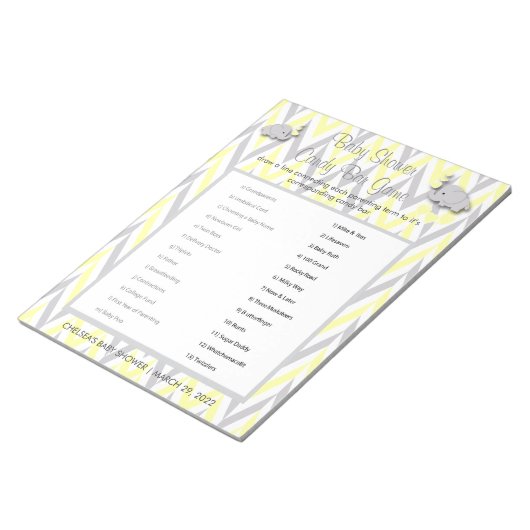Geel en grijs Baby shower Snoep Notitieblok (Schuin)