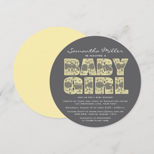 Geel en grijs Baby shower, uitgenodigd Kaart (Voorkant / Achterkant)