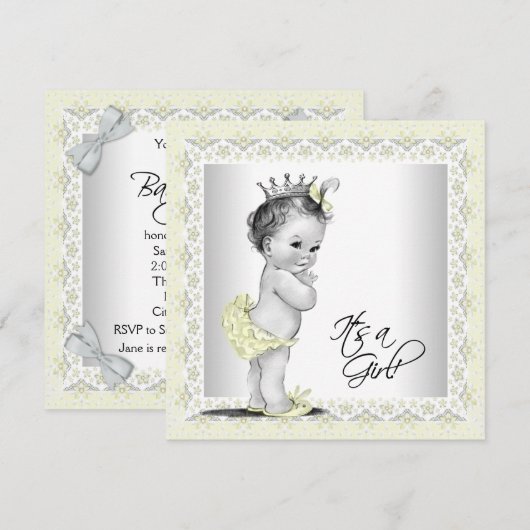 Geel en grijs Babymeisje Kaart (Voorkant / Achterkant)