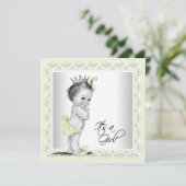 Geel en grijs Babymeisje Kaart (Staand voorkant)