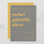 Geel en grijs bat Mitzvah Kaart<br><div class="desc">Bold Typography Yellow and Gray Modern Bat Mitzvah Invitation</div>