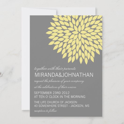 Geel en grijs Bloed Design Wedding Invitations Kaart (Voorkant)