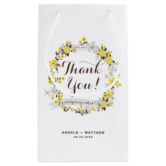Geel en Grijs Bloemen Krans Partij Dank U Klein Cadeauzakje (Achterkant)