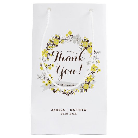 Geel en Grijs Bloemen Krans Partij Dank U Klein Cadeauzakje (Voorkant)