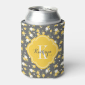 Geel en grijs  bloemmonogram blikjeskoeler (Blikje Voorkant)