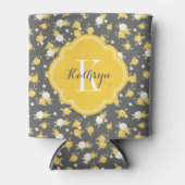 Geel en grijs  bloemmonogram blikjeskoeler (Voorkant)