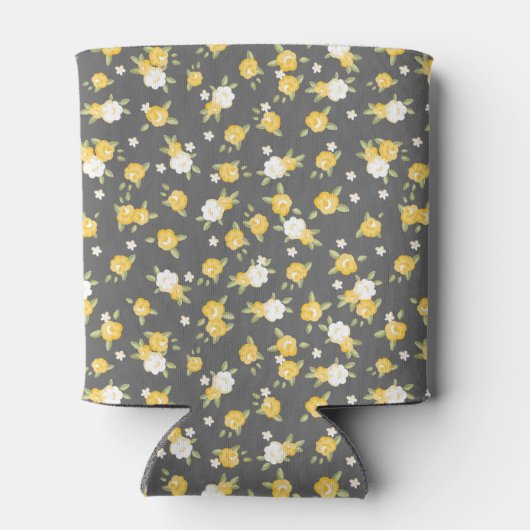 Geel en grijs  bloemmonogram blikjeskoeler (Achterkant)