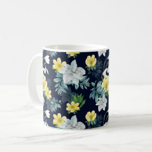 Geel en grijs bloemmotief koffiemok