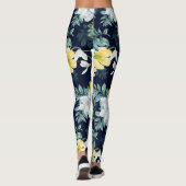 Geel en grijs bloemmotief leggings (Achterkant)