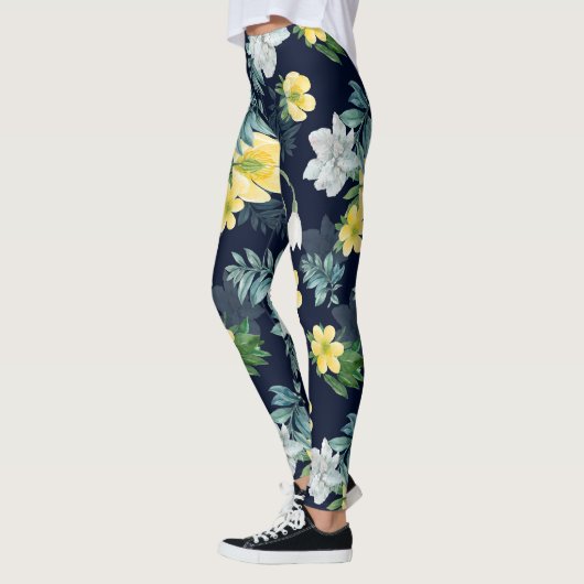 Geel en grijs bloemmotief leggings (Links)