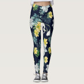 Geel en grijs bloemmotief leggings (Voorkant)