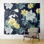 Geel en grijs bloemmotief wandkleed (In Situ (horizontaal))